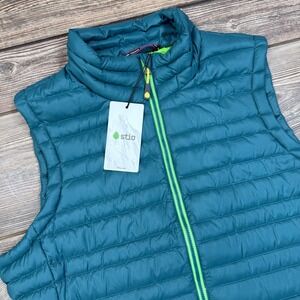 Stio Womens Pinion Down Vest Hillside Spruce Green Blue Pertex Size Large NWT